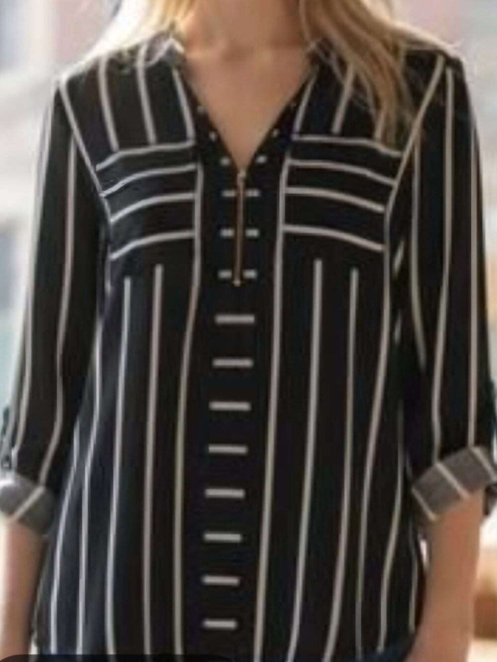 Express Striped Zip-Front Chelsea Portofino Blouse XS